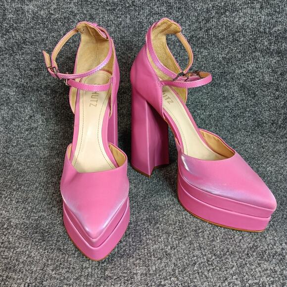 Schutz Elysee Heels Double Platform 8.5 Pink Ankle Strap Pointy Toe Block Dress - Picture 1 of 16